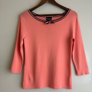 NY Collection Pink Bow Trim Knit Top | 3/4 Sleeve | Size M | NWT